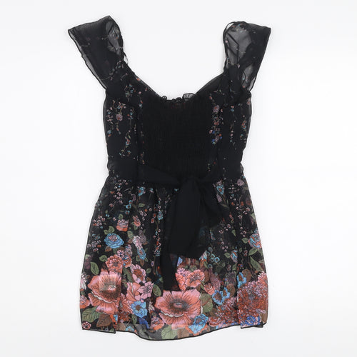 Influence Women’s Black Floral Chiffon Tunic Blouse Size M