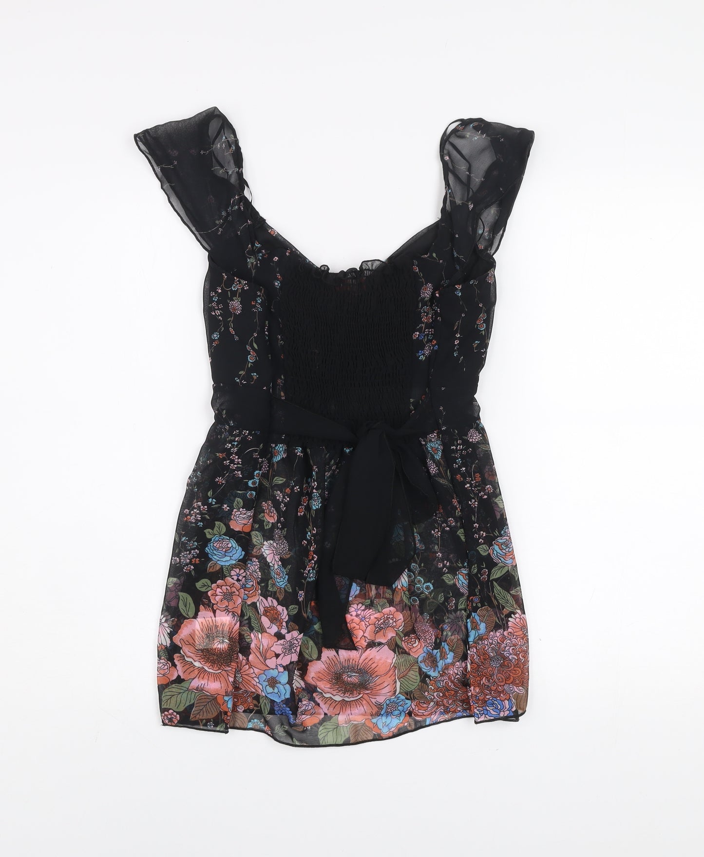 Influence Women’s Black Floral Chiffon Tunic Blouse Size M