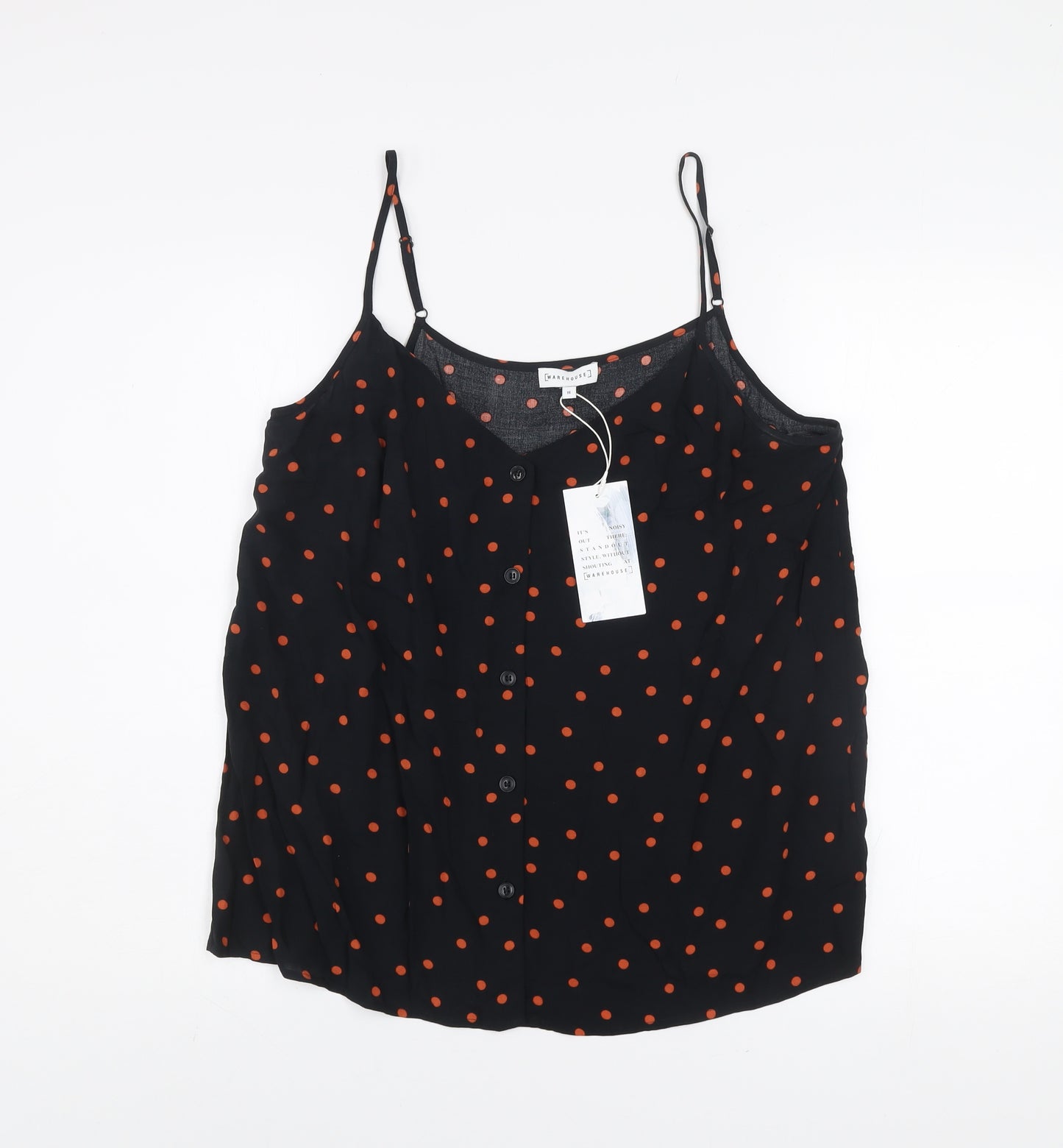 Warehouse Women’s Black Polka Dot Viscose Camisole Tank Top Size 16