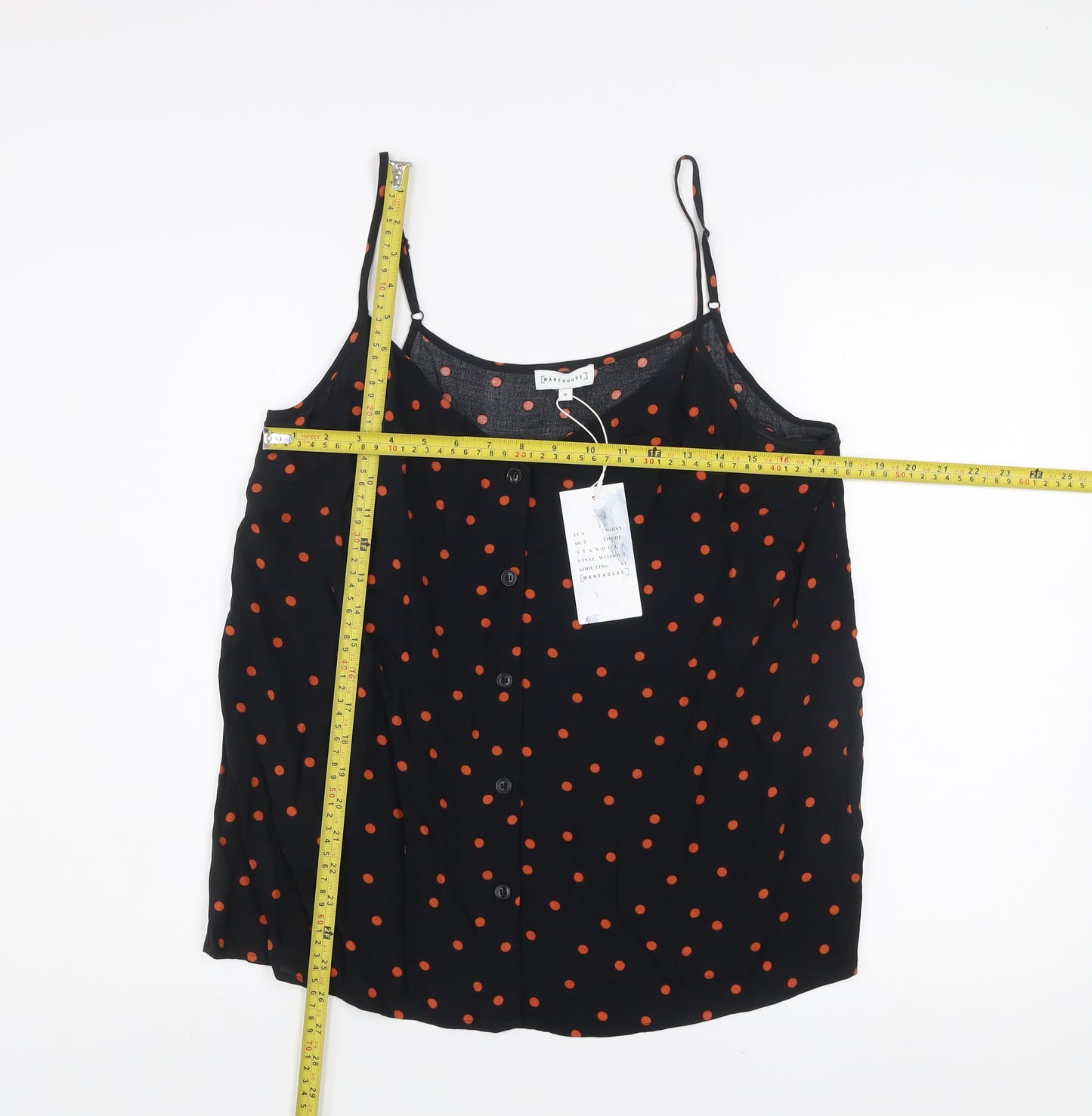 Warehouse Women’s Black Polka Dot Viscose Camisole Tank Top Size 16