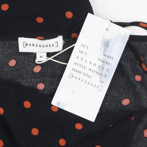 Warehouse Women’s Black Polka Dot Viscose Camisole Tank Top Size 16