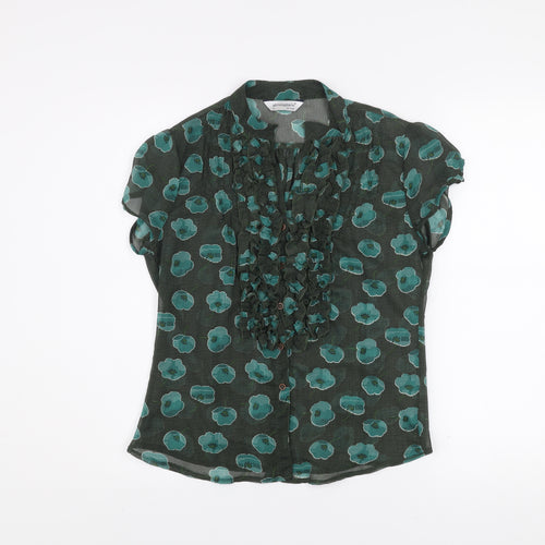 Atmosphere Women Green Floral Ruffle Chiffon Blouse Size 12