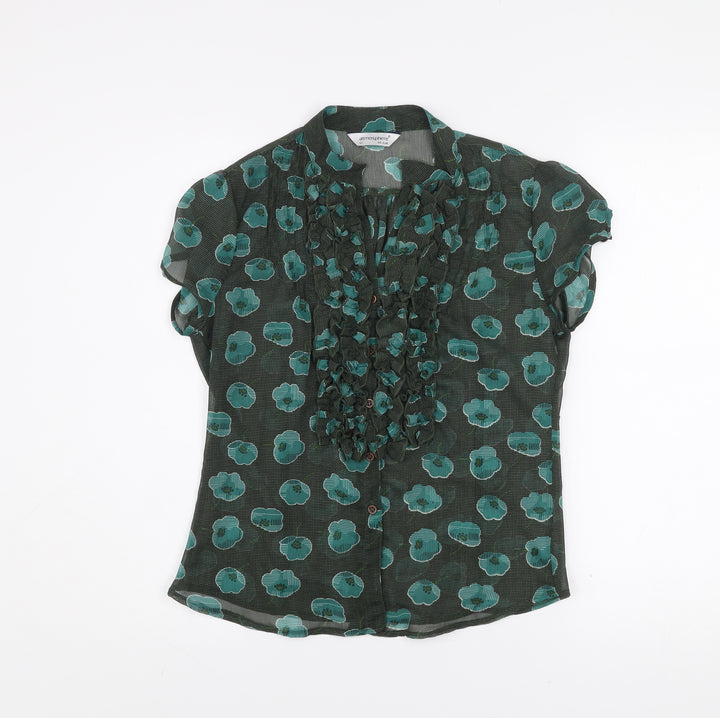 Atmosphere Women Green Floral Ruffle Chiffon Blouse Size 12