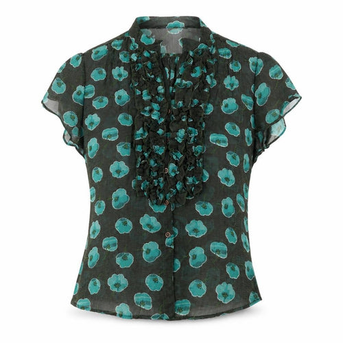Atmosphere Women Green Floral Ruffle Chiffon Blouse Size 12