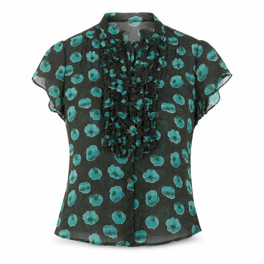Front view of Atmosphere Women Green Floral Ruffle Chiffon Blouse, size 12