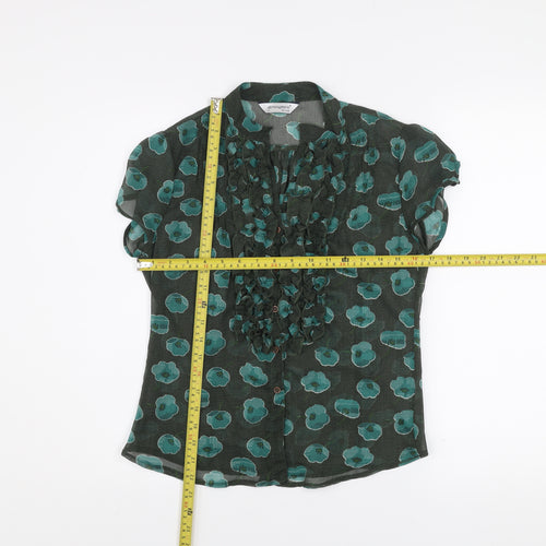 Atmosphere Women Green Floral Ruffle Chiffon Blouse Size 12