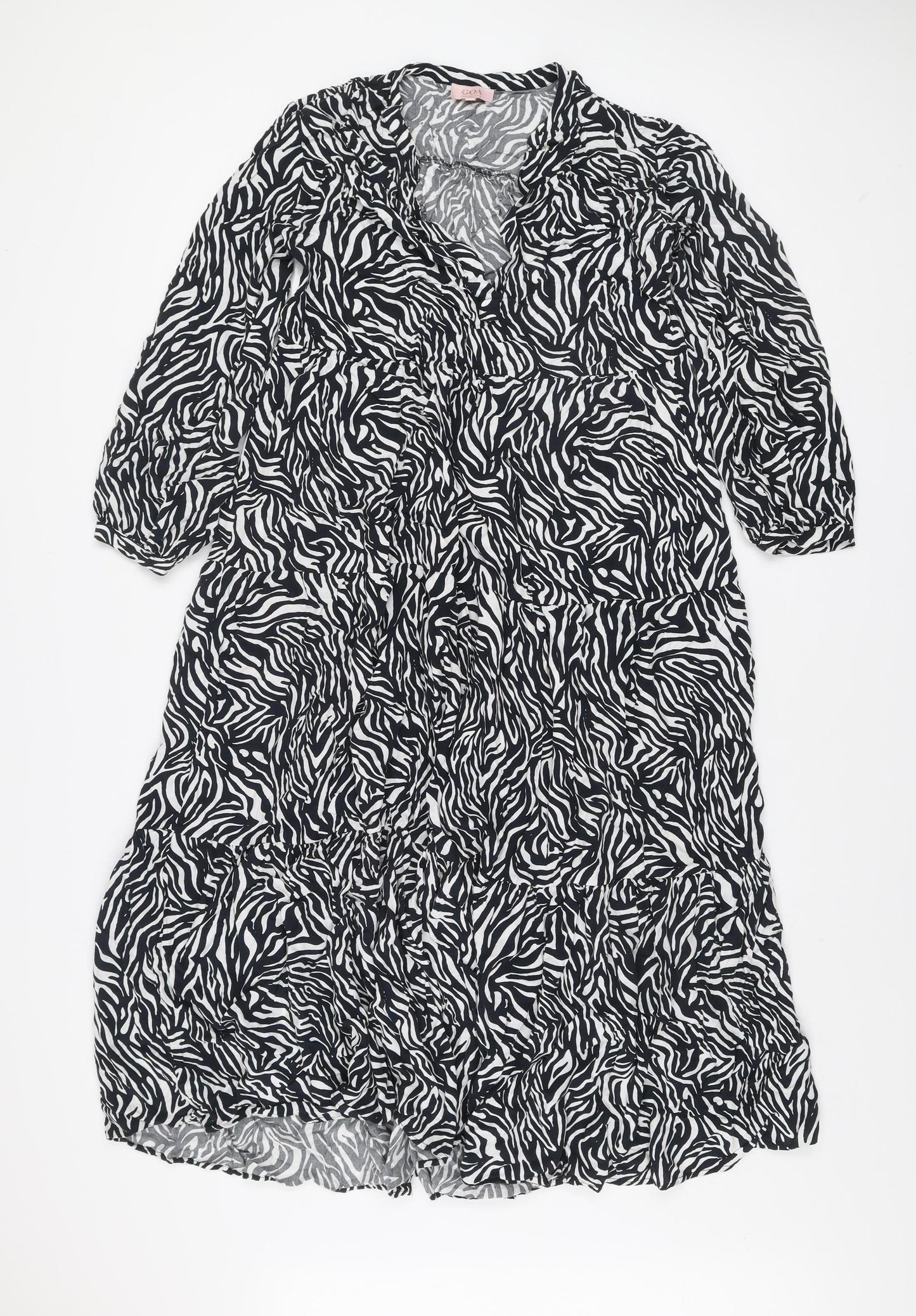 GOA Women’s Black Zebra Print Midi A-Line Dress Size M