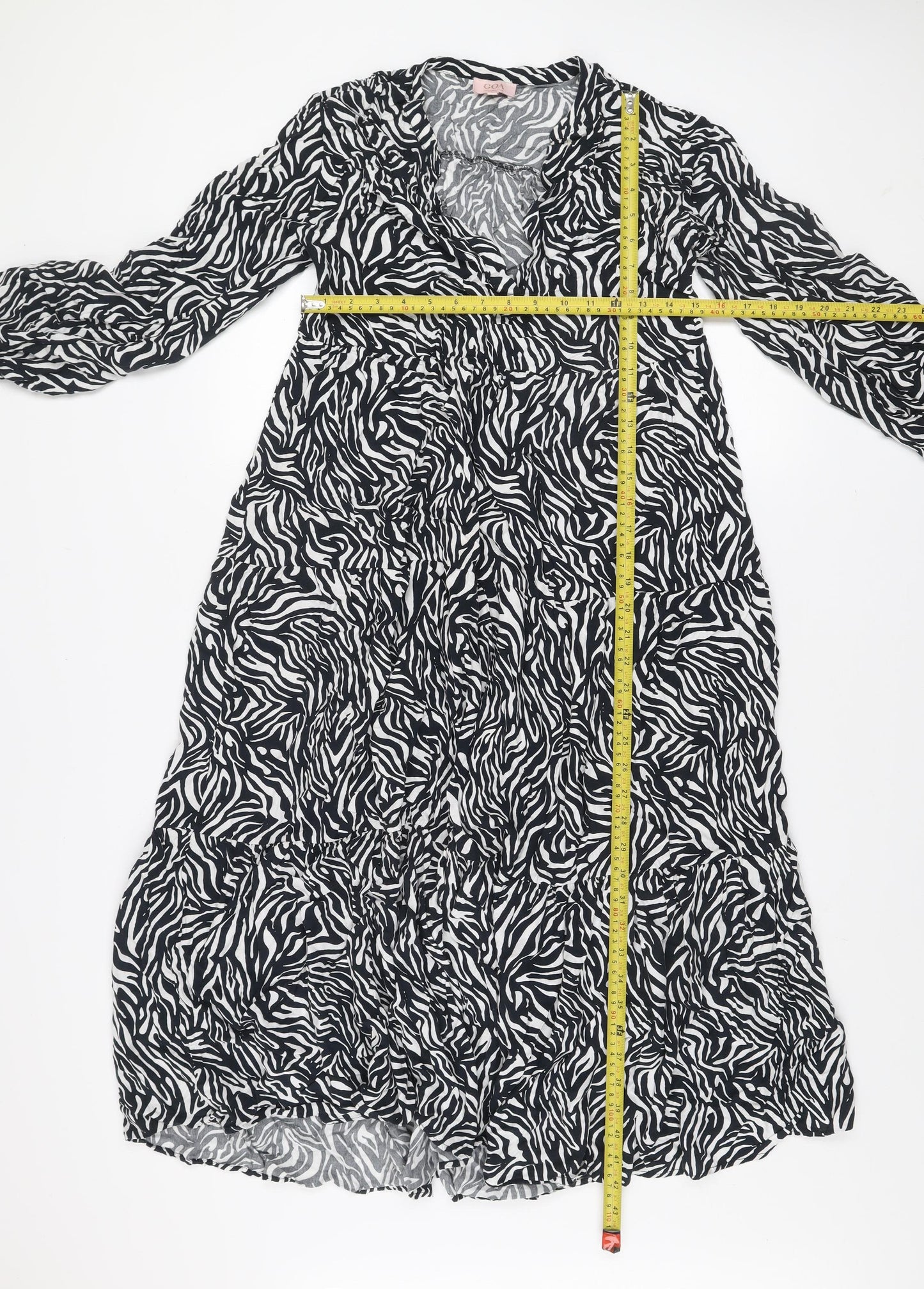 GOA Women’s Black Zebra Print Midi A-Line Dress Size M