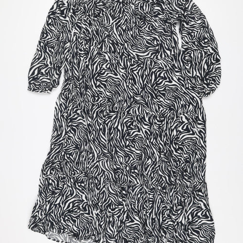 GOA Women’s Black Zebra Print Midi A-Line Dress Size M