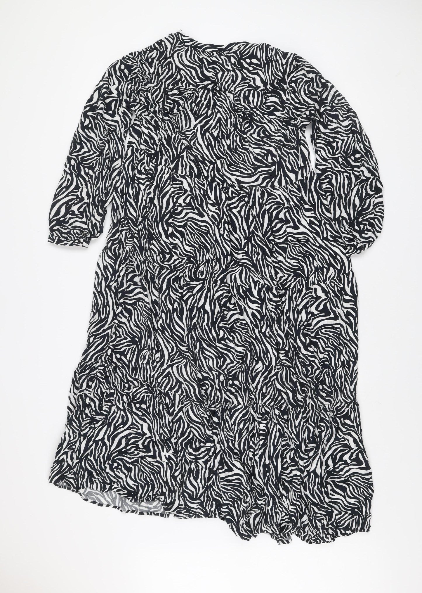 GOA Women’s Black Zebra Print Midi A-Line Dress Size M