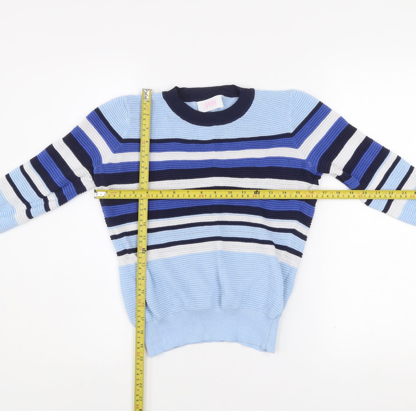 Savida Women's Blue Striped Crew Neck Pullover Jumper Size 12