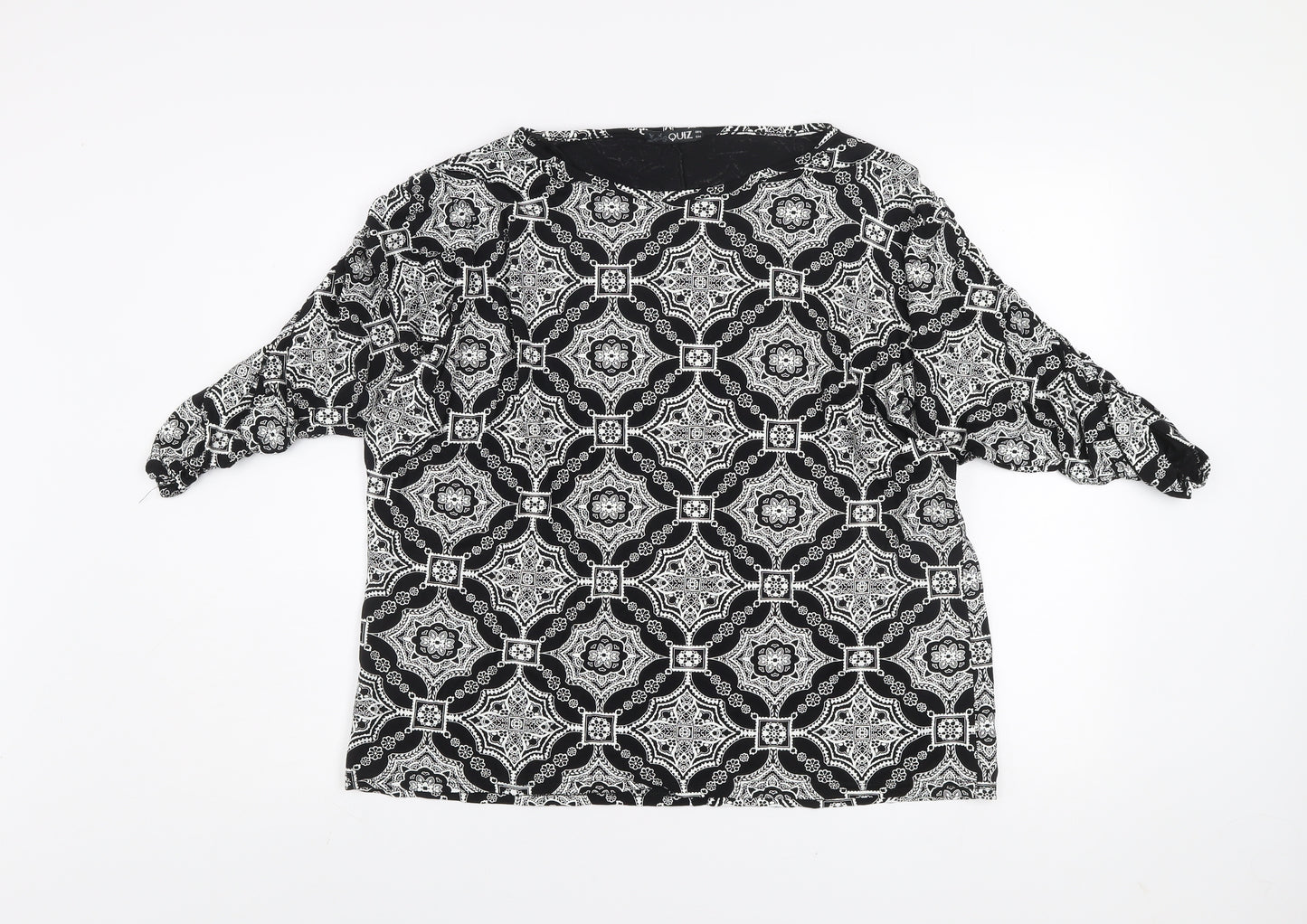 QUIZ Women's Black White Geometric Tunic Blouse Size 16