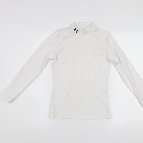 Under Armour Boys White Long Sleeve Mock Neck ColdGear Top L