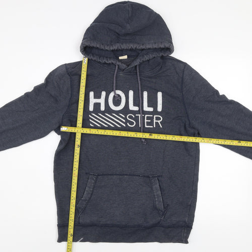 Hollister Men Blue Pullover Hoodie M Logo Graphic Cotton Blend