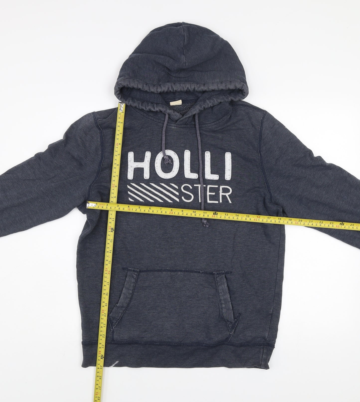 Hollister Men Blue Pullover Hoodie M Logo Graphic Cotton Blend