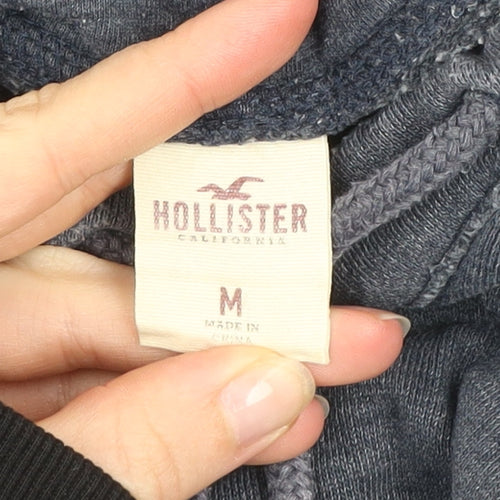 Hollister Men Blue Pullover Hoodie M Logo Graphic Cotton Blend