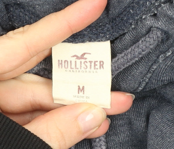 Hollister Men Blue Pullover Hoodie M Logo Graphic Cotton Blend