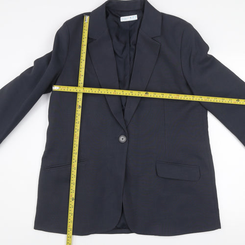 Primark Women Black Regular Fit One-Button Blazer Jacket Size M 12-14