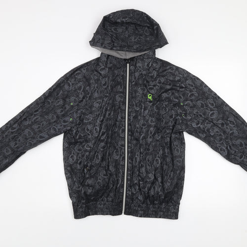 Rebel Boys Black Skull Print Hooded Windbreaker Jacket 12 Years