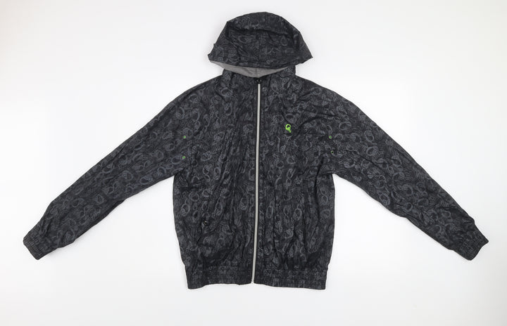 Rebel Boys Black Skull Print Hooded Windbreaker Jacket 12 Years