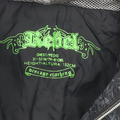 Rebel Boys Black Skull Print Hooded Windbreaker Jacket 12 Years