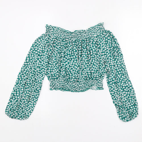 H&M Divided Women's Green Floral Off Shoulder Cropped Blouse Size 12