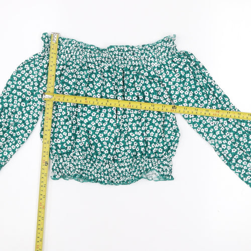 H&M Divided Women's Green Floral Off Shoulder Cropped Blouse Size 12
