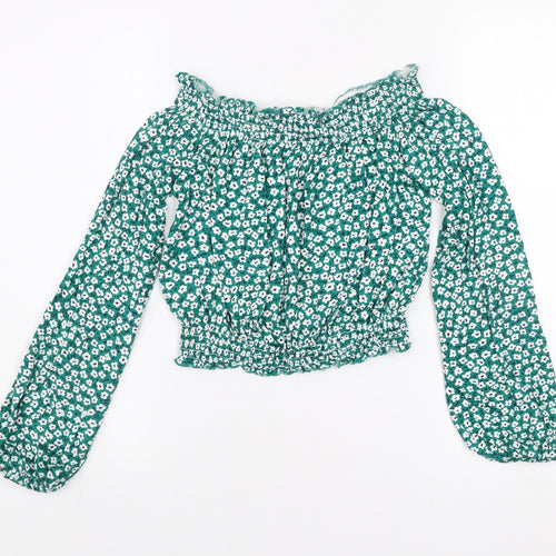 H&M Divided Women's Green Floral Off Shoulder Cropped Blouse Size 12