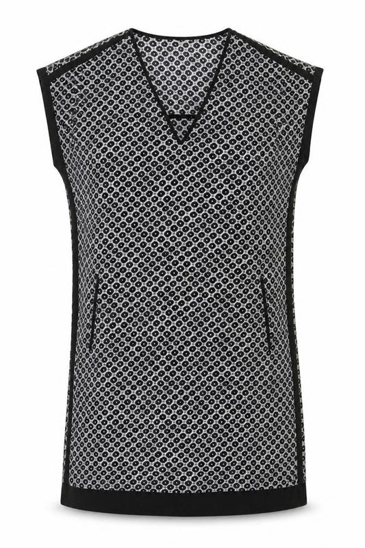 Front view of Gerard Darel Women's Black Floral Viscose Sleeveless Shift Dress, size 10