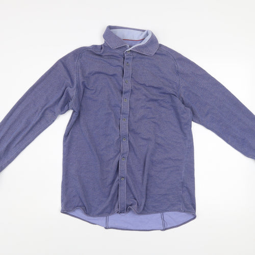 Benetti Mens Blue Long Sleeve Stretch Button-Up Shirt Size L