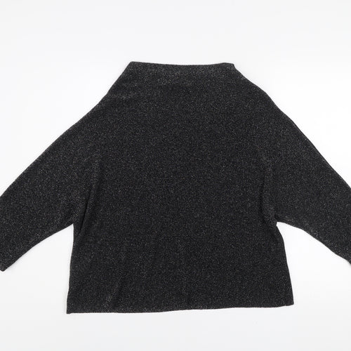 Next Women’s Black Glitter High Neck Jumper Size 12 Dolman Sleeve Knit