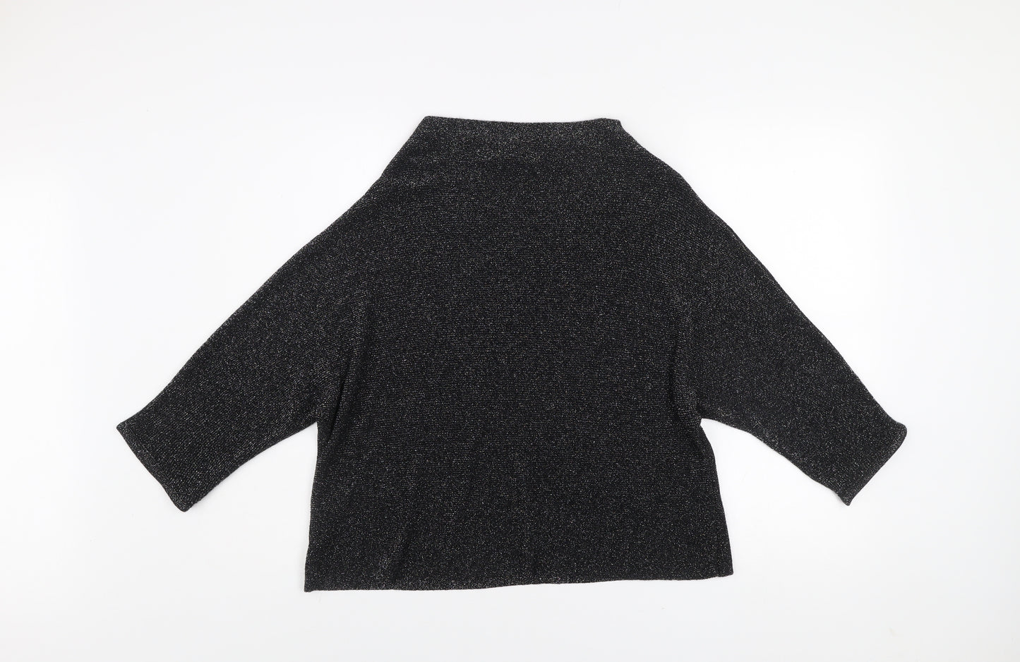 Next Women’s Black Glitter High Neck Jumper Size 12 Dolman Sleeve Knit