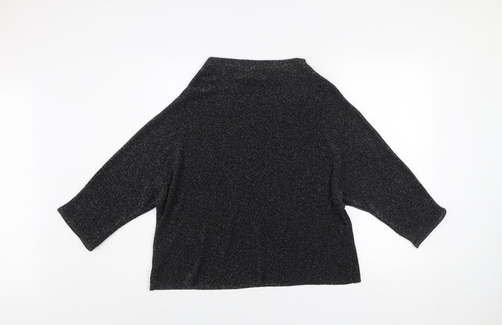 Next Women’s Black Glitter High Neck Jumper Size 12 Dolman Sleeve Knit