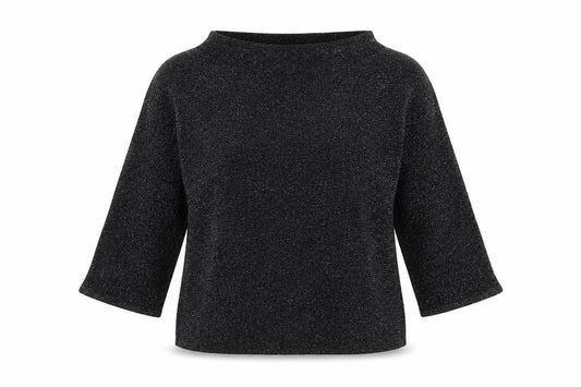 Front view of Next Women’s Black Glitter High Neck Jumper, size UK 12, Dolman Sleeve Knit