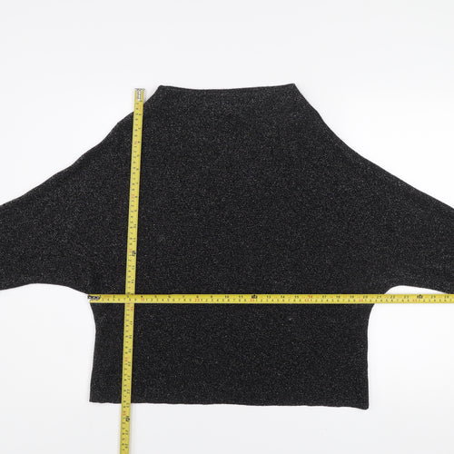 Next Women’s Black Glitter High Neck Jumper Size 12 Dolman Sleeve Knit
