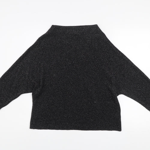 Next Women’s Black Glitter High Neck Jumper Size 12 Dolman Sleeve Knit