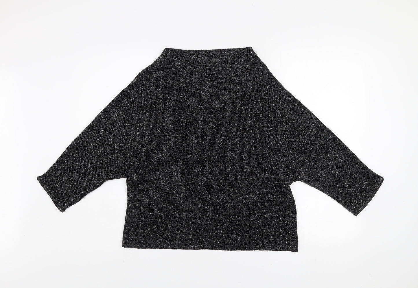 Next Women’s Black Glitter High Neck Jumper Size 12 Dolman Sleeve Knit