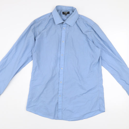 Dunnes Stores Men's Blue Slim Fit Long Sleeve Button-Up Shirt 16.5in 42cm
