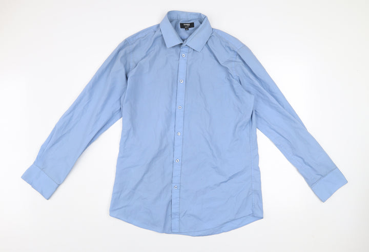 Dunnes Stores Men's Blue Slim Fit Long Sleeve Button-Up Shirt 16.5in 42cm