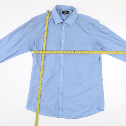 Dunnes Stores Men's Blue Slim Fit Long Sleeve Button-Up Shirt 16.5in 42cm