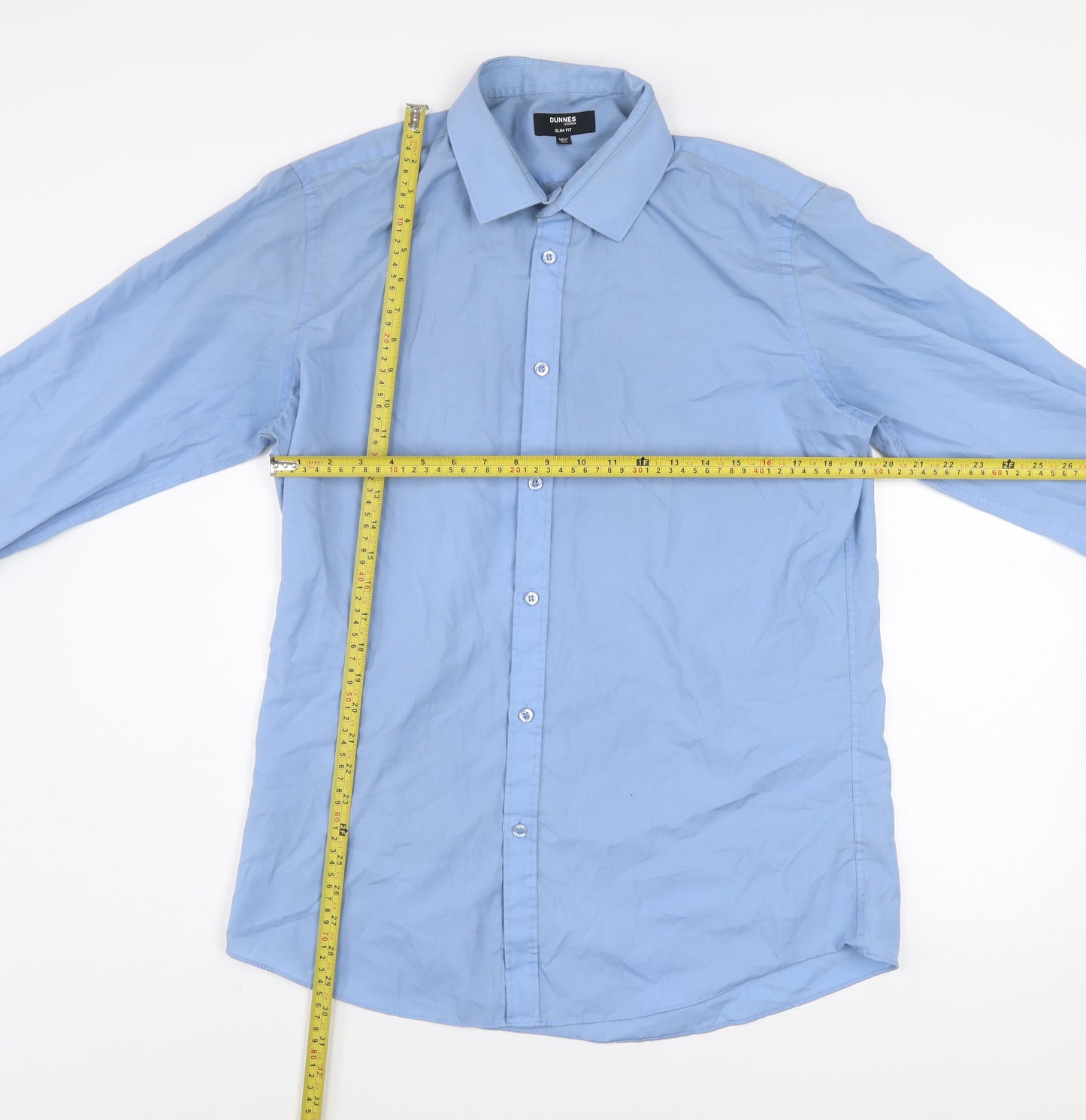 Dunnes Stores Men's Blue Slim Fit Long Sleeve Button-Up Shirt 16.5in 42cm