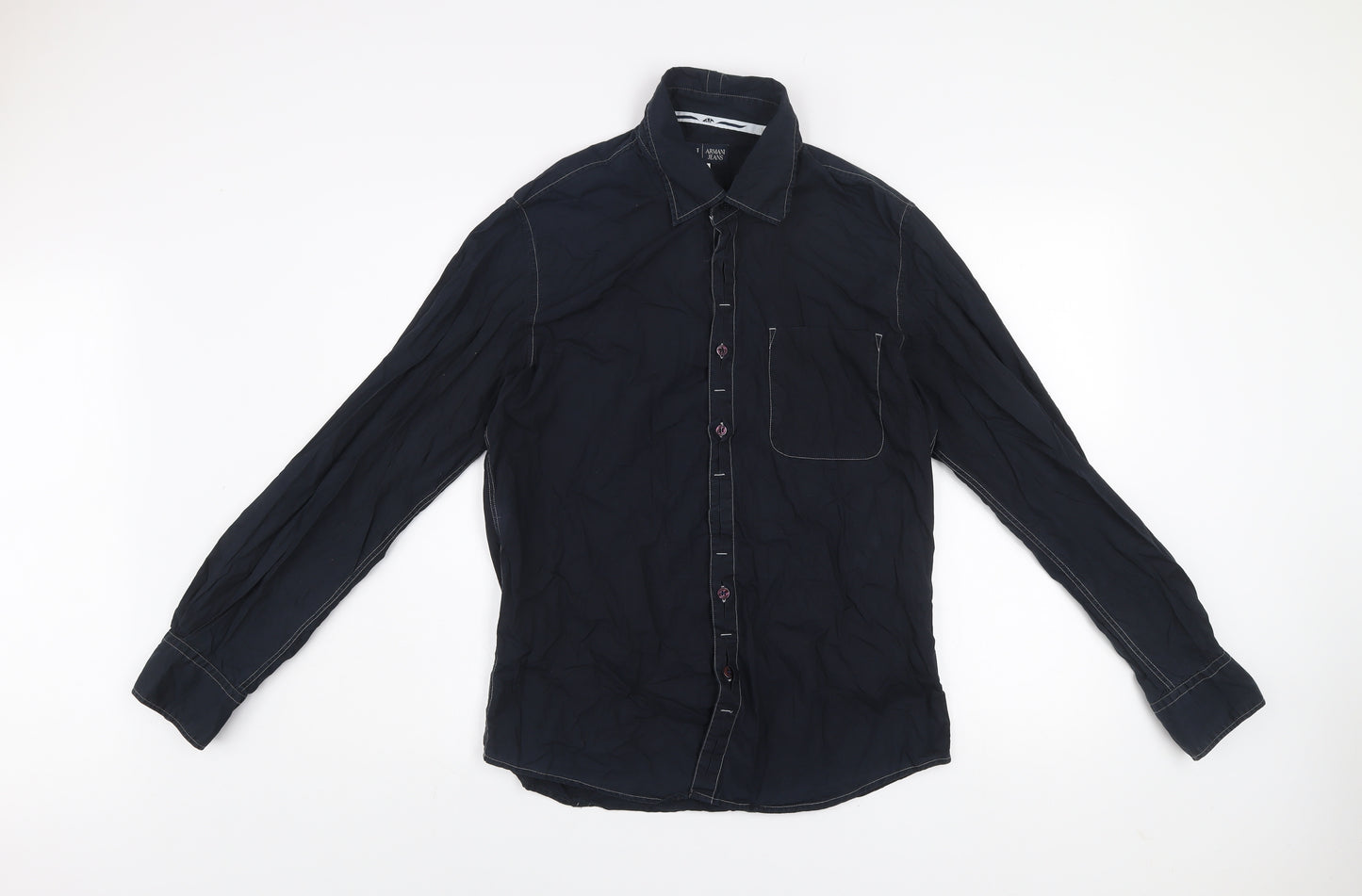 Armani Jeans Men's Blue Cotton Long Sleeve Button-Up Shirt M