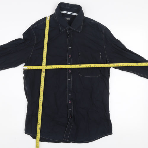 Armani Jeans Men's Blue Cotton Long Sleeve Button-Up Shirt M