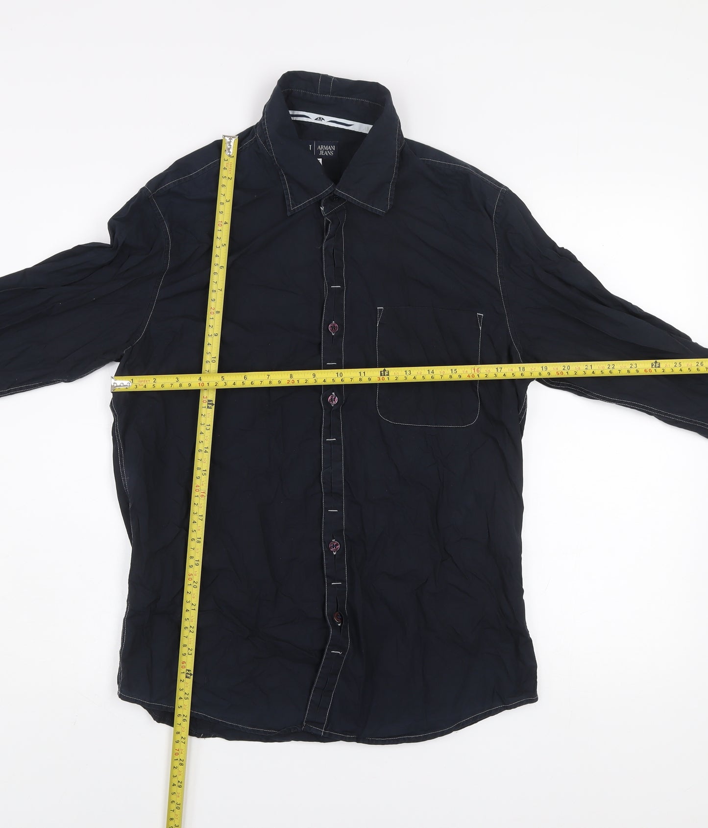 Armani Jeans Men's Blue Cotton Long Sleeve Button-Up Shirt M