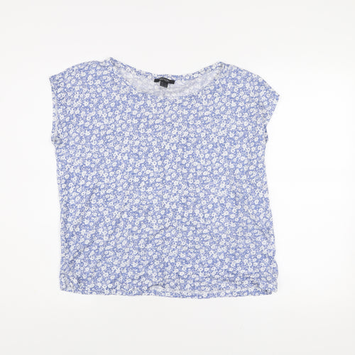 Esmara Women's Blue Floral Cotton Blend Sleeveless T-Shirt Size 8