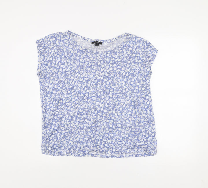 Esmara Women's Blue Floral Cotton Blend Sleeveless T-Shirt Size 8
