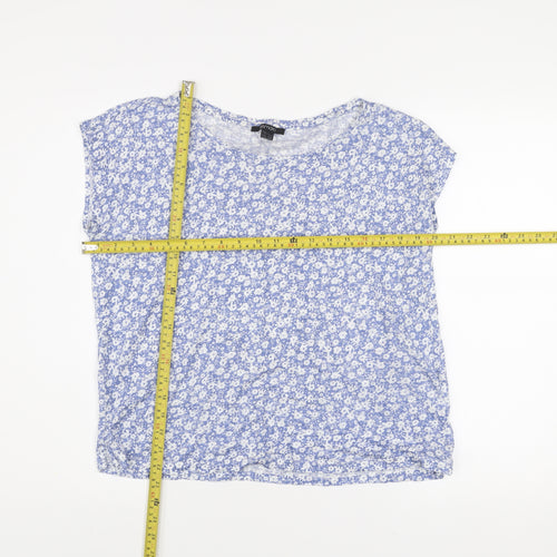 Esmara Women's Blue Floral Cotton Blend Sleeveless T-Shirt Size 8