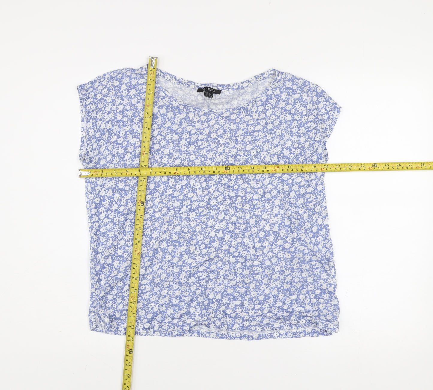 Esmara Women's Blue Floral Cotton Blend Sleeveless T-Shirt Size 8