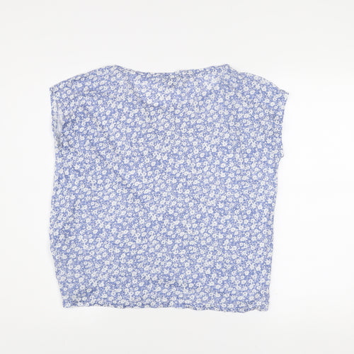 Esmara Women's Blue Floral Cotton Blend Sleeveless T-Shirt Size 8