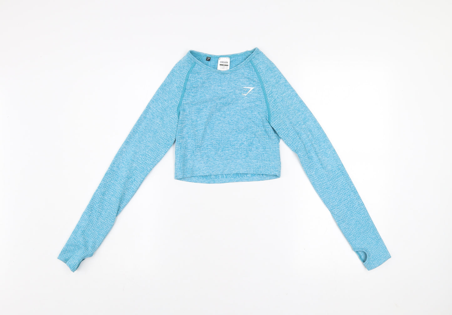 Gymshark Women's Blue Long Sleeve Cropped Sports Top Size S